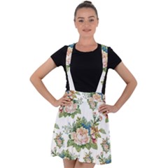 Vintage Flowers Pattern Velvet Suspender Skater Skirt by goljakoff