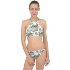 Vintage Flowers Pattern Racer Front Bikini Set by goljakoff