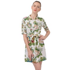 Vintage Flowers Pattern Belted Shirt Dress by goljakoff