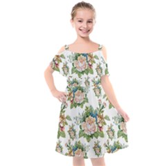 Vintage Flowers Pattern Kids  Cut Out Shoulders Chiffon Dress by goljakoff