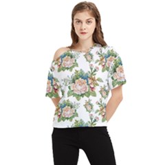 Vintage Flowers Pattern One Shoulder Cut Out Tee by goljakoff