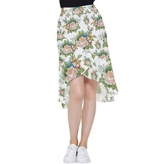 Vintage Flowers Pattern Frill Hi Low Chiffon Skirt