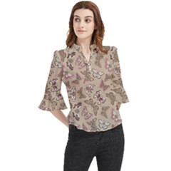 Butterflies Loose Horn Sleeve Chiffon Blouse