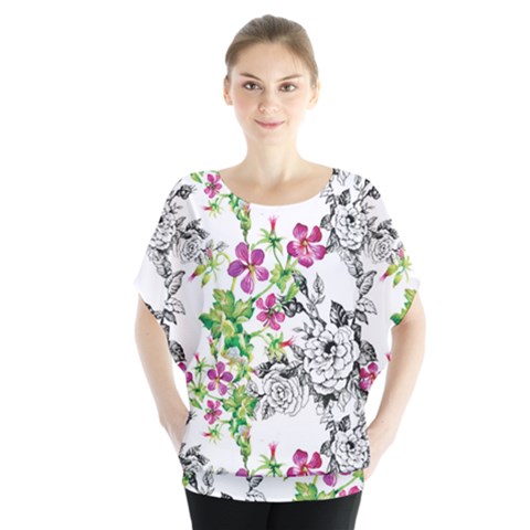 Flowers Batwing Chiffon Blouse by goljakoff