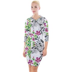 Flowers Quarter Sleeve Hood Bodycon Dress by goljakoff