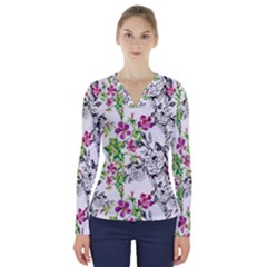 Flowers V-neck Long Sleeve Top by goljakoff