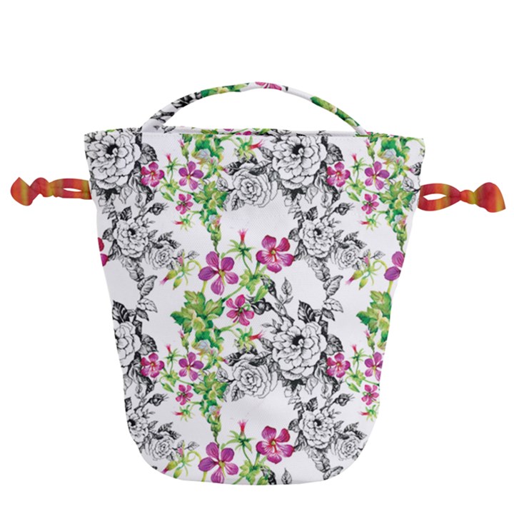 Flowers Drawstring Bucket Bag