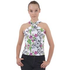 Flowers Cross Neck Velour Top by goljakoff