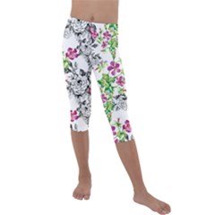 Flowers Kids  Lightweight Velour Capri Leggings  by goljakoff