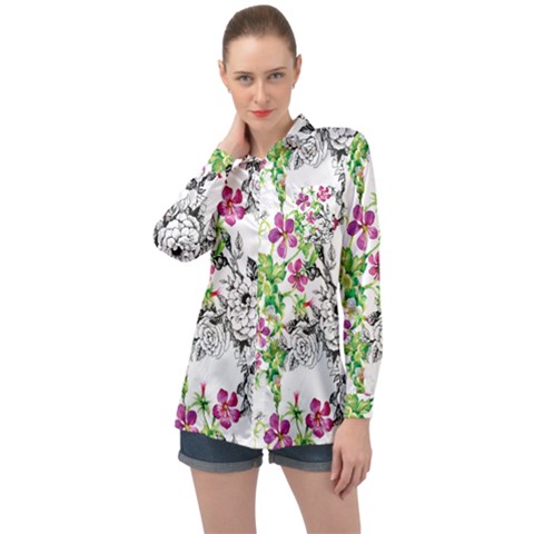 Flowers Long Sleeve Satin Shirt by goljakoff