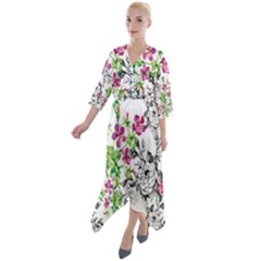 Flowers Quarter Sleeve Wrap Front Maxi Dress by goljakoff