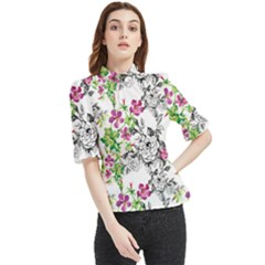 Flowers Frill Neck Blouse