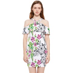 Flowers Shoulder Frill Bodycon Summer Dress