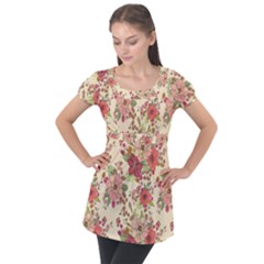 Vintage Garden Flowers Puff Sleeve Tunic Top by goljakoff