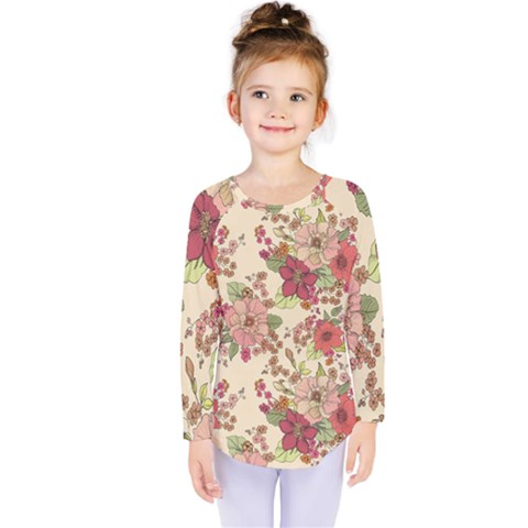 Vintage Garden Flowers Kids  Long Sleeve Tee by goljakoff