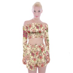 Vintage Garden Flowers Off Shoulder Top With Mini Skirt Set by goljakoff