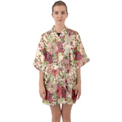 Vintage Garden Flowers Half Sleeve Satin Kimono  by goljakoff