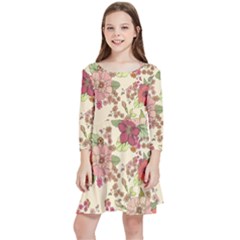 Vintage Garden Flowers Kids  Quarter Sleeve Skater Dress