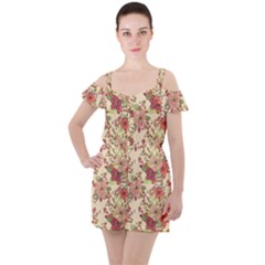 Vintage Garden Flowers Ruffle Cut Out Chiffon Playsuit by goljakoff