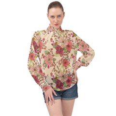 Vintage Garden Flowers High Neck Long Sleeve Chiffon Top by goljakoff