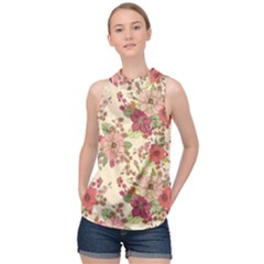 Vintage Garden Flowers High Neck Satin Top by goljakoff