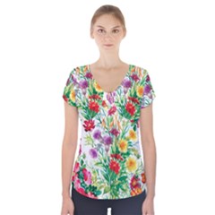 Summer Flowers Short Sleeve Front Detail Top by goljakoff