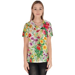 Summer Flowers Women s V-neck Scrub Top by goljakoff