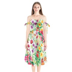 Summer Flowers Shoulder Tie Bardot Midi Dress by goljakoff