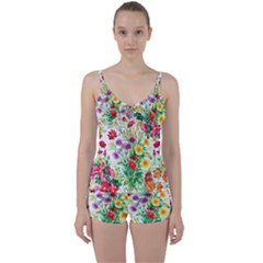 Summer Flowers Tie Front Two Piece Tankini by goljakoff