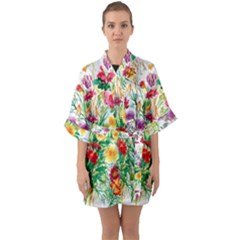 Summer Flowers Half Sleeve Satin Kimono  by goljakoff