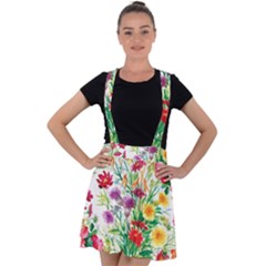 Summer Flowers Velvet Suspender Skater Skirt by goljakoff