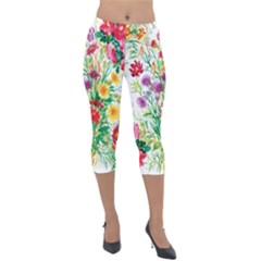 Summer Flowers Lightweight Velour Capri Leggings  by goljakoff