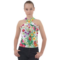 Summer Flowers Cross Neck Velour Top by goljakoff