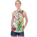 Summer flowers High Neck Satin Top View1