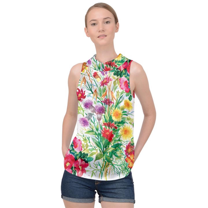 Summer flowers High Neck Satin Top