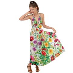 Summer Flowers Backless Maxi Beach Dress by goljakoff