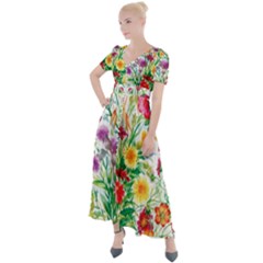 Summer Flowers Button Up Short Sleeve Maxi Dress by goljakoff