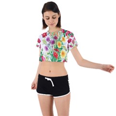 Summer Flowers Tie Back Short Sleeve Crop Tee by goljakoff