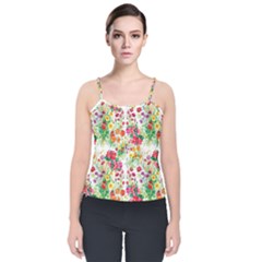 Summer Flowers Pattern Velvet Spaghetti Strap Top by goljakoff