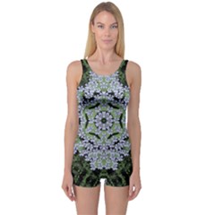 Calm In The Flower Forest Of Tranquility Ornate Mandala One Piece Boyleg Swimsuit by pepitasart