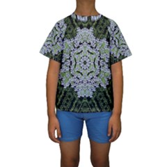 Calm In The Flower Forest Of Tranquility Ornate Mandala Kids  Short Sleeve Swimwear by pepitasart