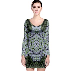 Calm In The Flower Forest Of Tranquility Ornate Mandala Long Sleeve Bodycon Dress by pepitasart