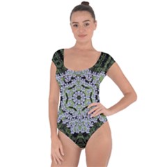 Calm In The Flower Forest Of Tranquility Ornate Mandala Short Sleeve Leotard  by pepitasart