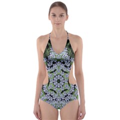 Calm In The Flower Forest Of Tranquility Ornate Mandala Cut-out One Piece Swimsuit by pepitasart