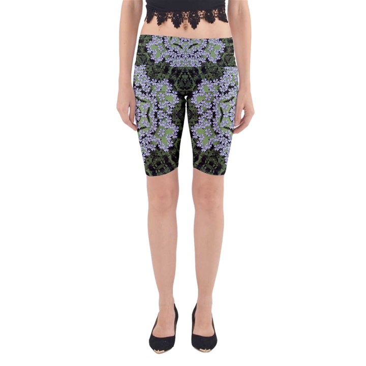 Calm In The Flower Forest Of Tranquility Ornate Mandala Yoga Cropped Leggings