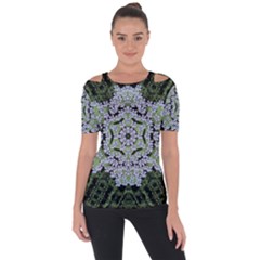 Calm In The Flower Forest Of Tranquility Ornate Mandala Shoulder Cut Out Short Sleeve Top by pepitasart