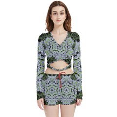 Calm In The Flower Forest Of Tranquility Ornate Mandala Velvet Wrap Crop Top And Shorts Set by pepitasart