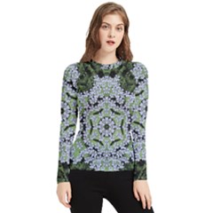 Calm In The Flower Forest Of Tranquility Ornate Mandala Women s Long Sleeve Rash Guard by pepitasart