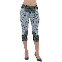 Calm In The Flower Forest Of Tranquility Ornate Mandala Lightweight Velour Capri Leggings  by pepitasart