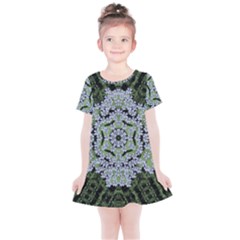 Calm In The Flower Forest Of Tranquility Ornate Mandala Kids  Simple Cotton Dress by pepitasart